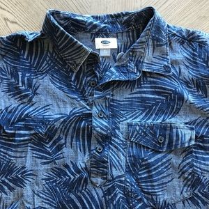 Old Navy Mens Blue Hawaiian Print Short Sleeve Collared Shirt in XL